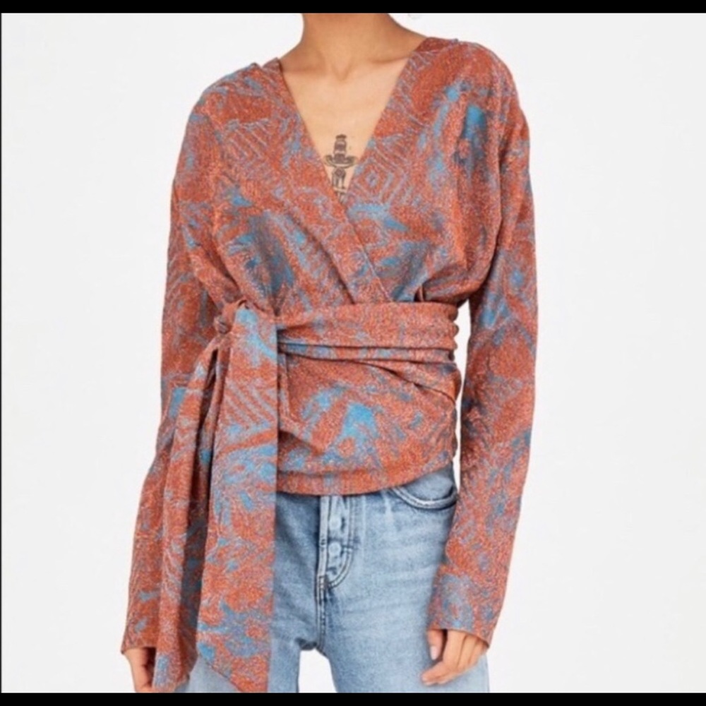 Zara Trafaluc Shimmer wrap Top L